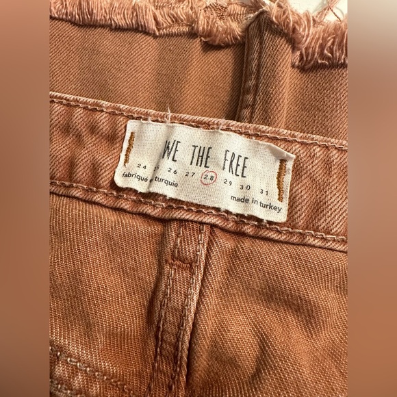 WE THE FREE People Bronze Distressed Denim Jean Mini Skirt Raw Hem Orange Rust - Picture 9 of 12